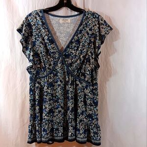 Camomilla Womens 18 Knit Top Babydoll Blue Floral Flutter Sleeve